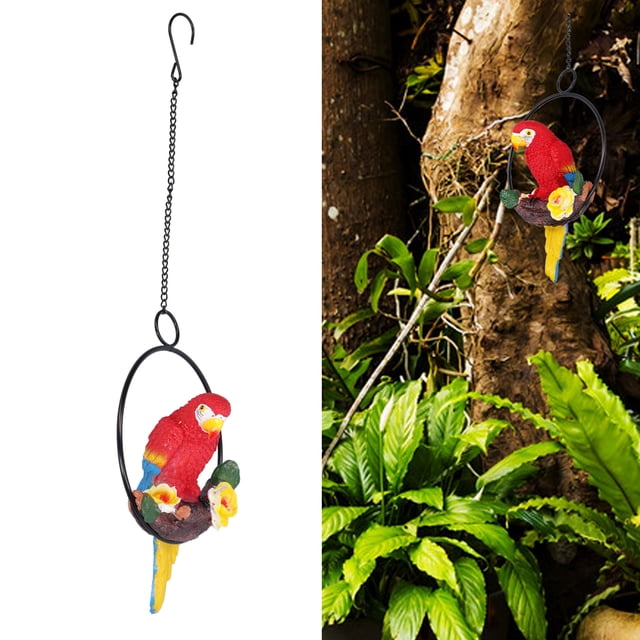 Macaw Garden Pendant, Add Energy Vivid Hanging Parrots Sculpture for Pathway for Lawn