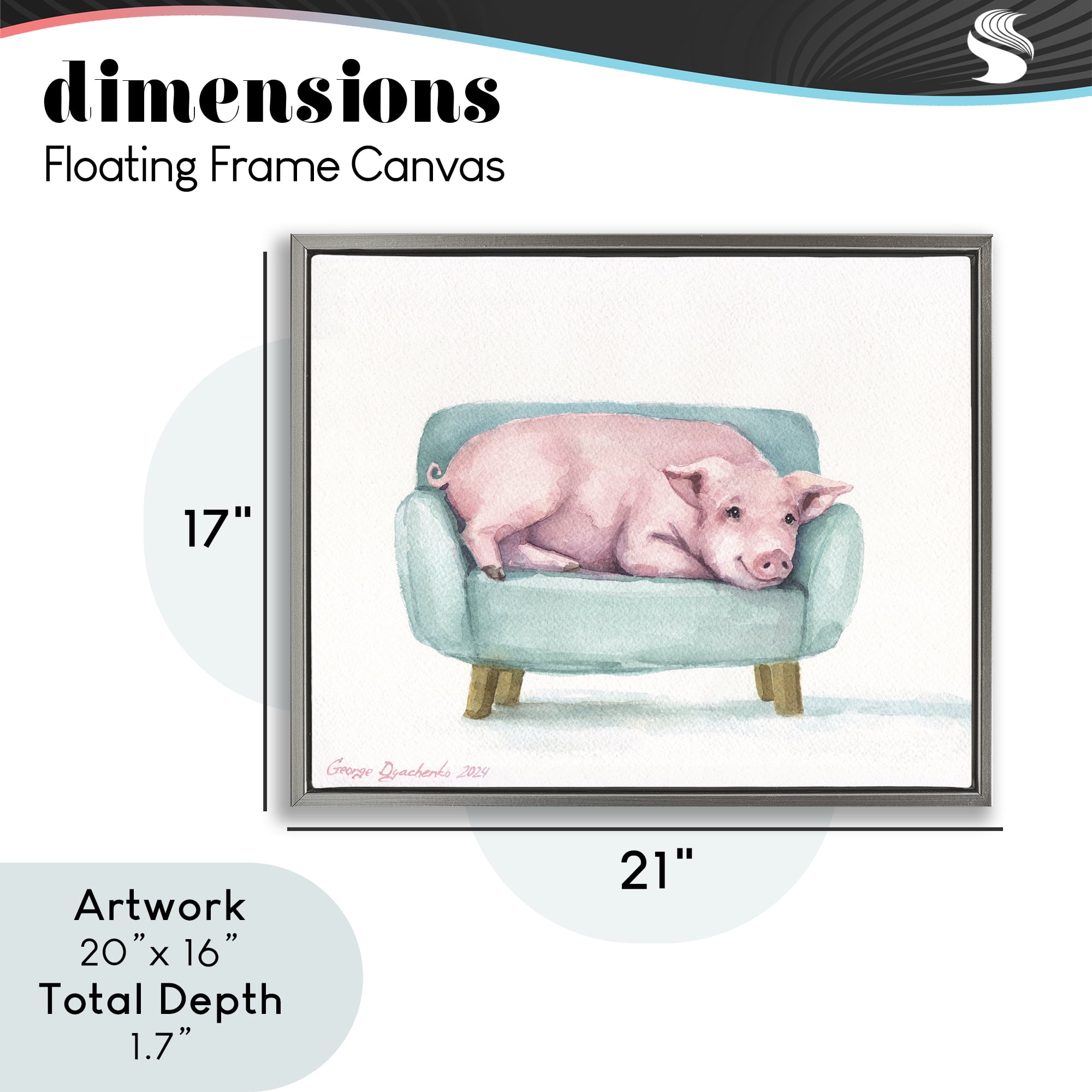 Stupell Industries Cute Piglet on Armchair Gray Framed Floater Canvas Wall Art, design by George Dyachenko