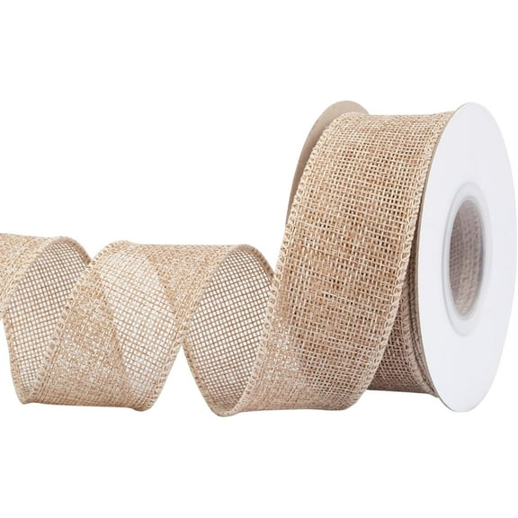 Joycrosso Burlap Wired Edge Ribbon 1.5 inch x 10 Yards, Natural, Ideal for Crafting, Gift Wrapping, Wreath, Christmas Tree, and Rustic Wedding Decorations