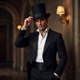 thumbnail image 2 of Roll Brims Tall Top Hat for Adult Bowlers Hat Magicians Hat Halloween Party Hat Cosplay Costume Stage Show Headwear Black, 2 of 6