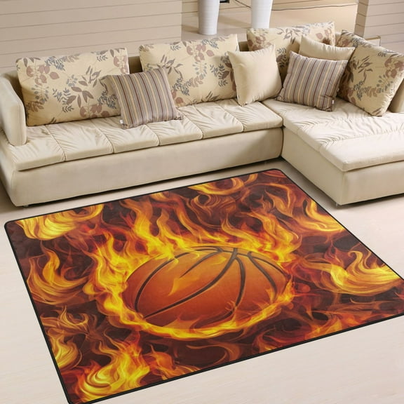 BZSMCE Vintage Area Rugs Basketball with Flames Creative Area For Home