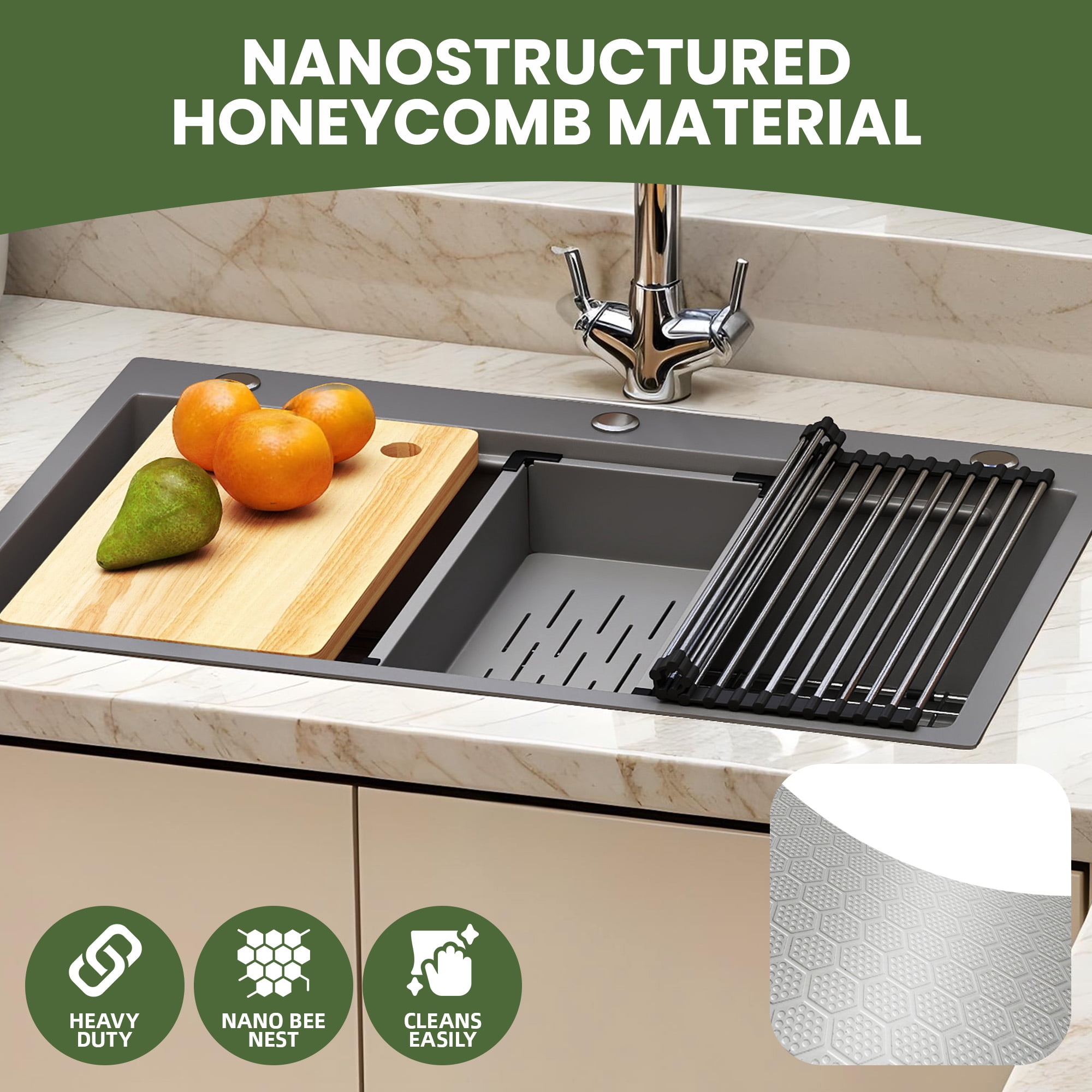 Uforic 33" Drop In Kitchen Workstation Sink, 304 Stainless Steel Single Bowl w/ Accessories, Silver