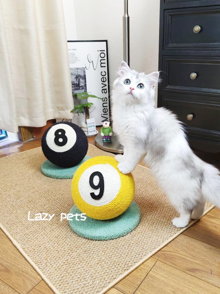 ShadeMart 8-Ball Billiard Style Cat Scratcher, Premium Natural Sisal Chew Toy for Cats & Kittens