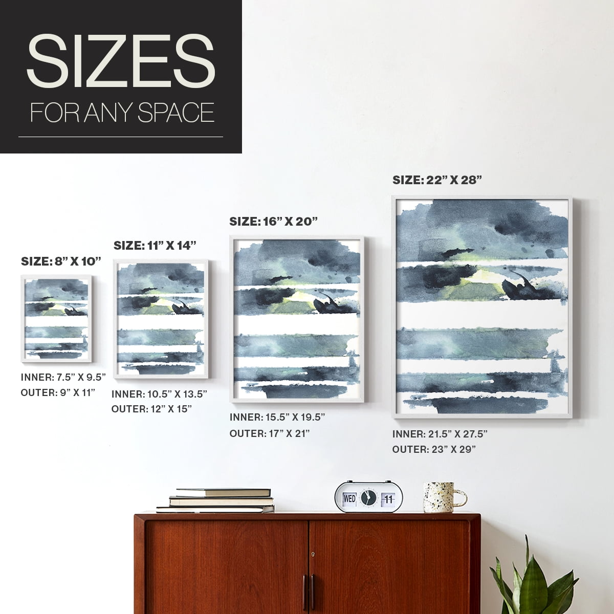 Blue Memories I Framed Print in White Solid Wood Framed Print No Nail Hanging