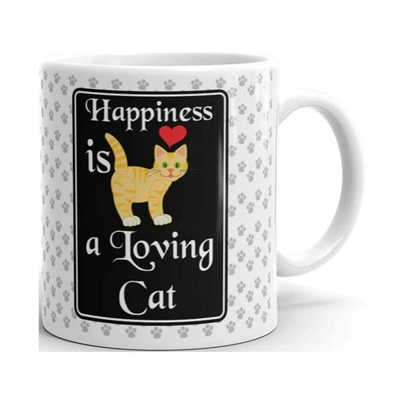 Happiness is Loving Cat Coffee Tea Ceramic Mug Office Work Cup Gift 11oz