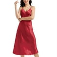 thumbnail image 4 of Women Satin Nightgown Silk Chemise Mini Slips V Neck Negligee Sleepwear with Adjustable Straps Watermelon Red XXL, 4 of 6