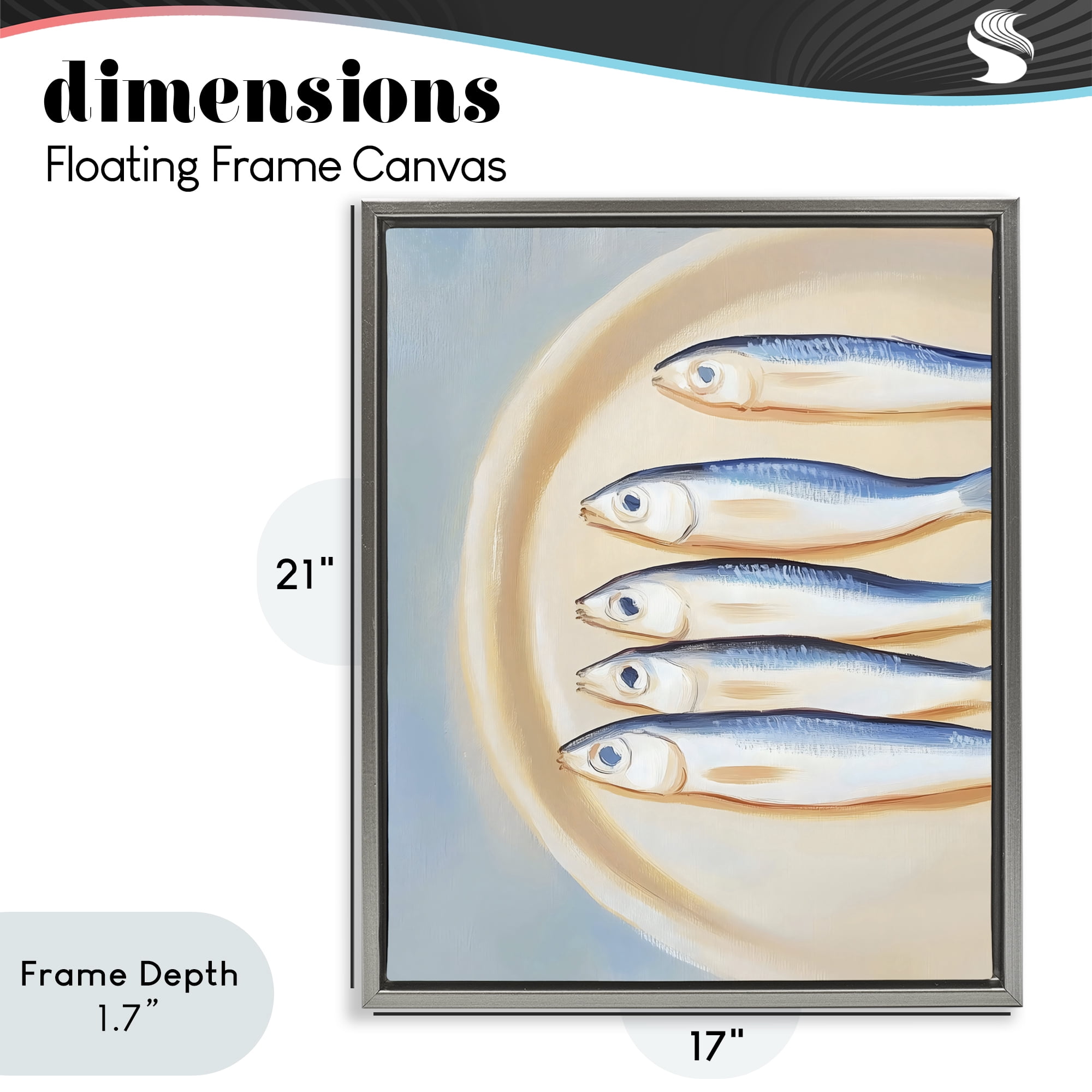 Stupell Industries Plate of Sardines Gray Framed Floater Canvas Wall Art, design by The Prints Vibe