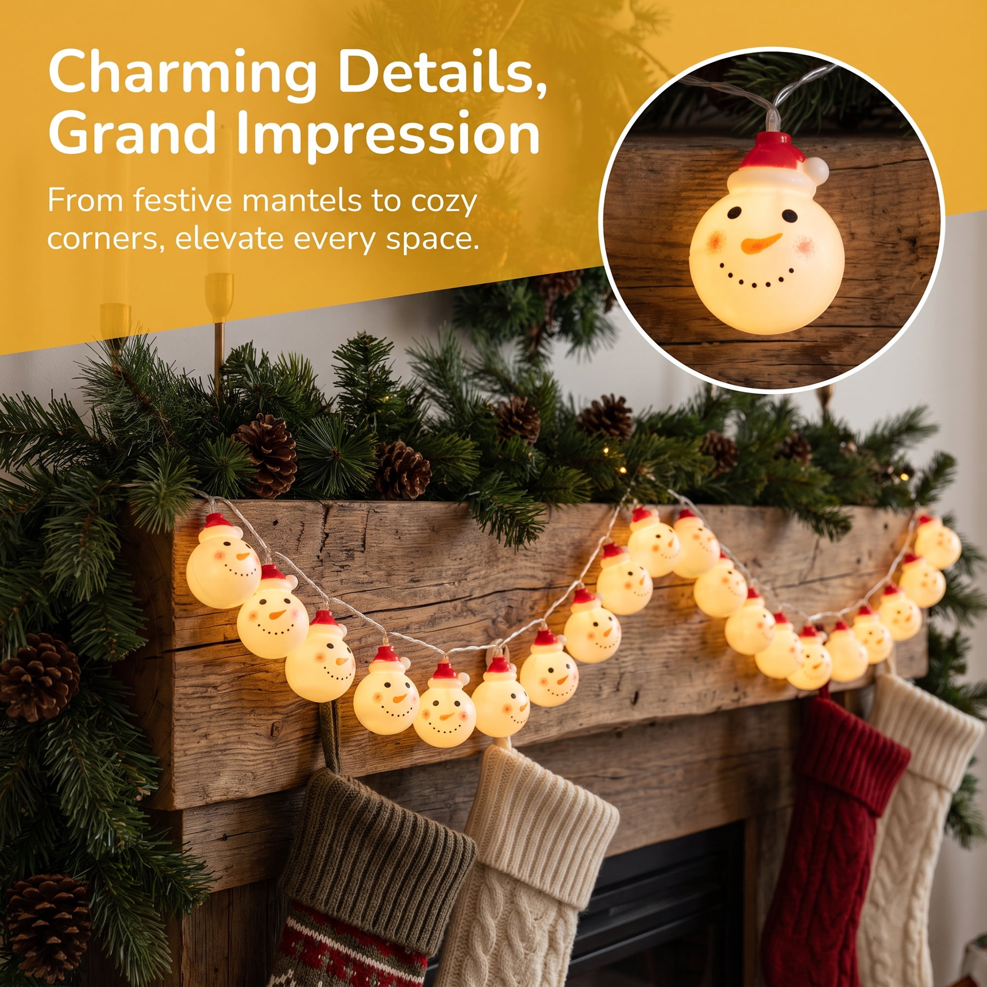 Unique Bargains Fairy Garlands Yuletide Noel Decor Lamps 9.8 ft Snowman Battery Operated