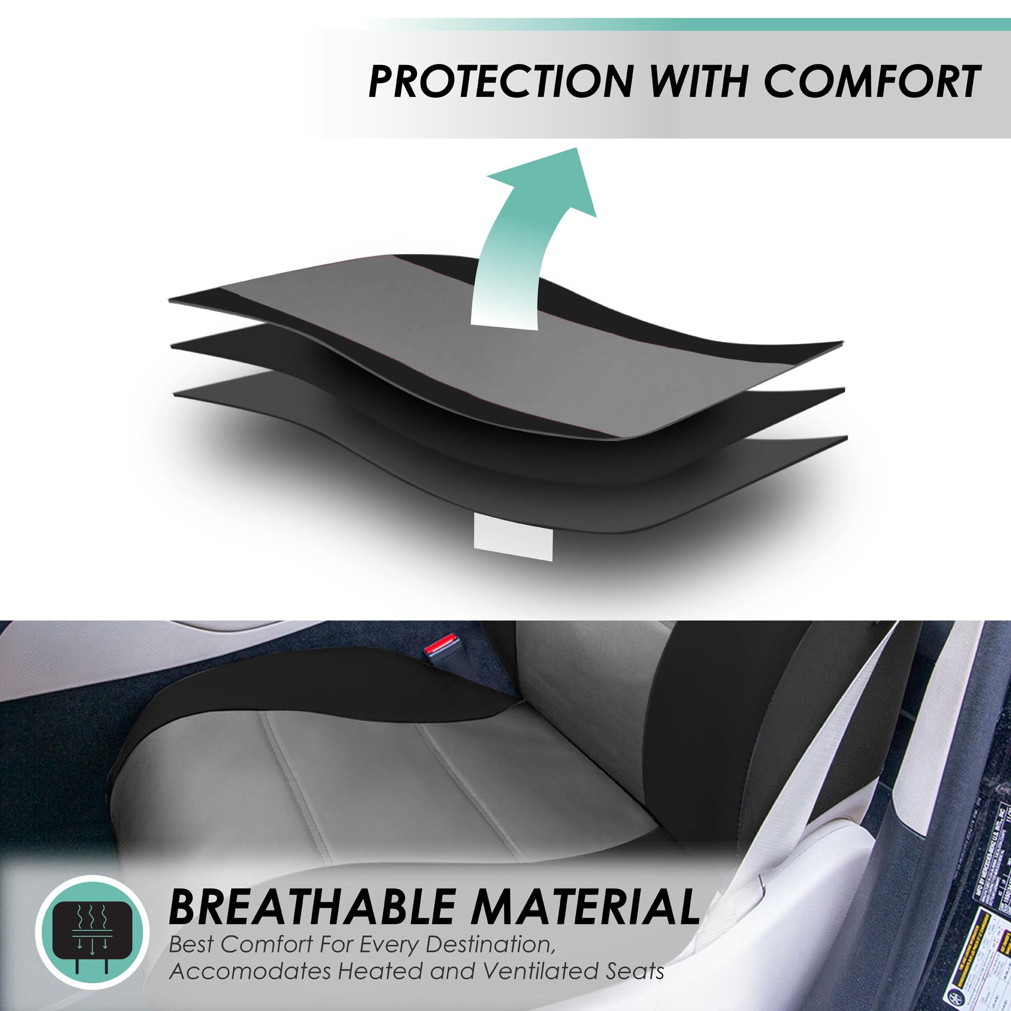 FH Group 3 Rows Universal Fit Faux Leather Car Seat Covers for SUV Sedan, Airbag Compatible, Split Bench w/ Free Air Freshener - 7 Seaters Gray