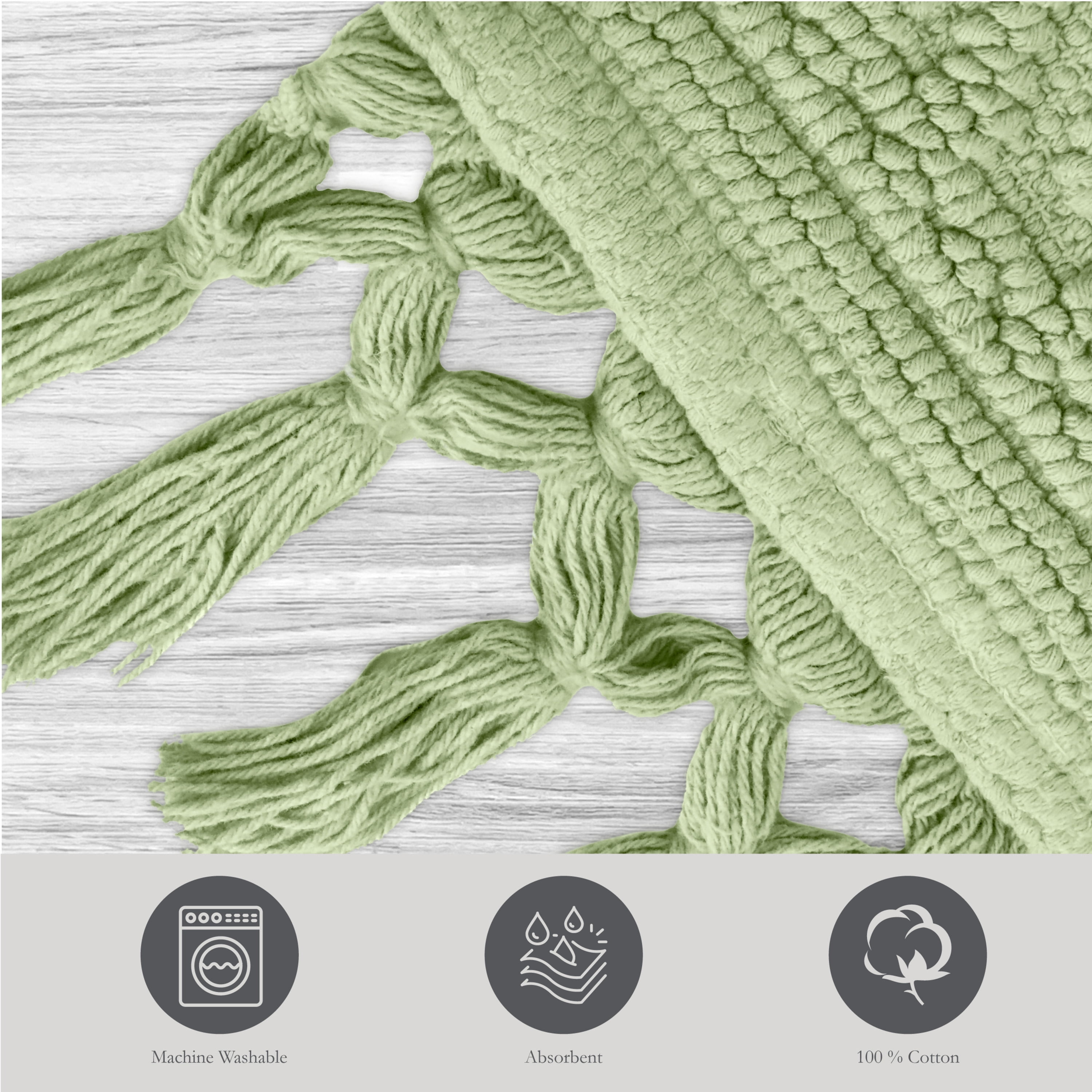 Jean Pierre Ricardo Cotton Fringe 17 x 31 in. Bath Rug, Sage Green