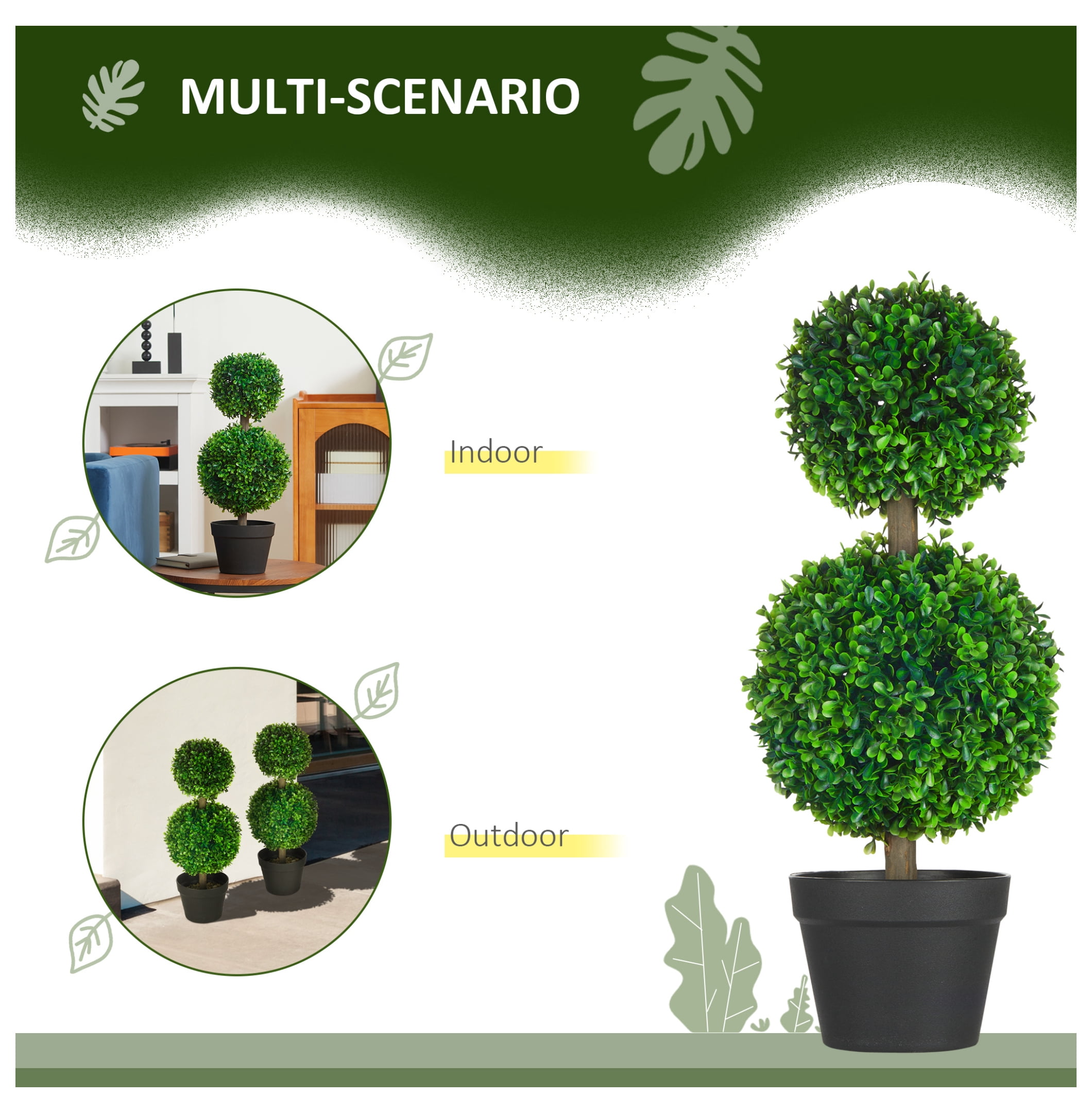 Artificial Plant for Home Decor Indoor & Outdoor Fake Plants Artificial Tree in Pot, 2 Ball Boxwood Topiary Tree for Home Office, Living Room Decor, Green