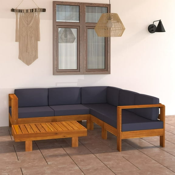 vidaXL Wooden Lounge Set Dark Grey Solid Acacia wood, 100% polyester fabric