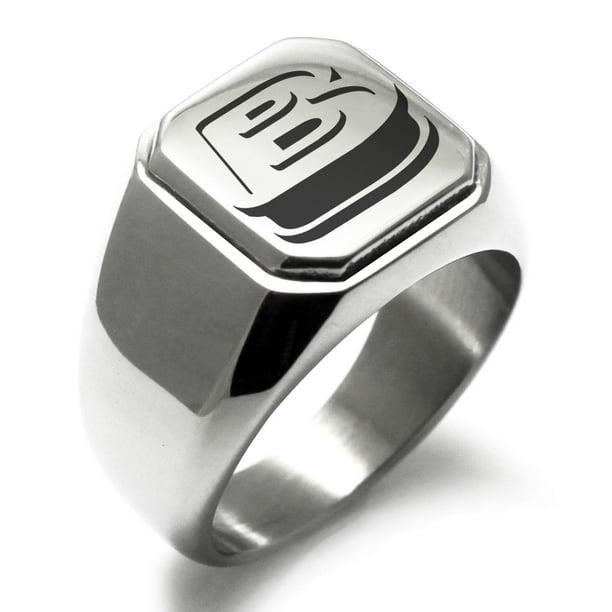 Stainless Steel Mens Royal Box Monogram Initial Striped Biker Style Signet  Ring