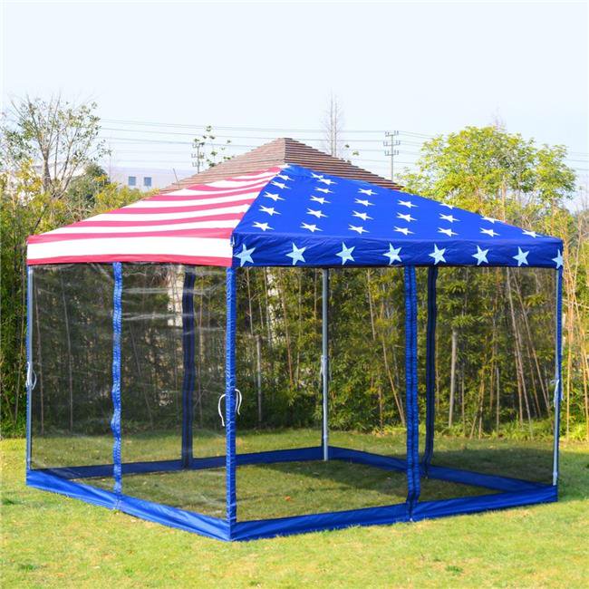Outdoor PopUp Canopy Tent with Mesh Walls American Flag 10 x 10 ft