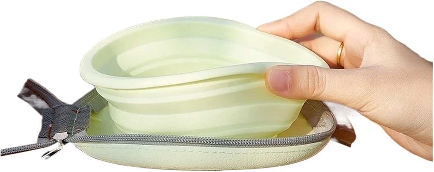 Zoowhale Cute Pet Silicone Dual-Purpose Drinking Bowl Portable Folding Storage for Outdoor Cat Supplies Home & Garden Pet Products(Green)