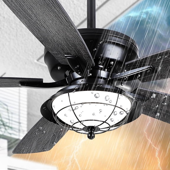 PHORUS 52'' Wet Rated Outdoor Ceiling Fan with Lights and Remote, 6-Speed Quiet DC Motor, 3-Color Dimmable LED for Patio Gazebo Backyard