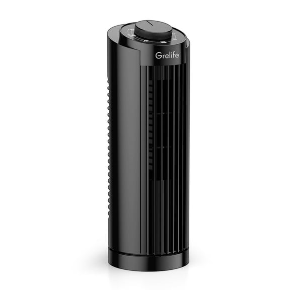 Grelife 13 Inch Bladeless Tower Fan - Mechanical Controls, 3 Speeds, 90° Oscillation, Portable & Quiet for Bedroom/Office/Desktop