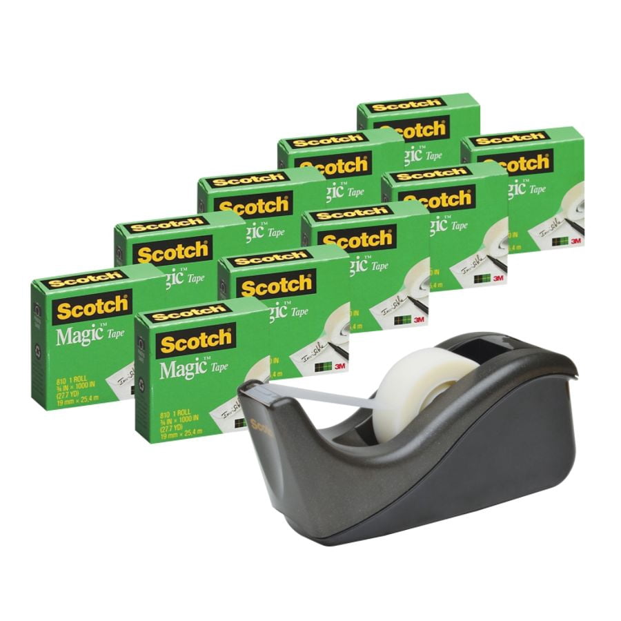 Scotch® Magic™ Invisible Tape 810 With C-60 Dispenser, 3/4" x 1,000", Pack Of 10 Tape Rolls