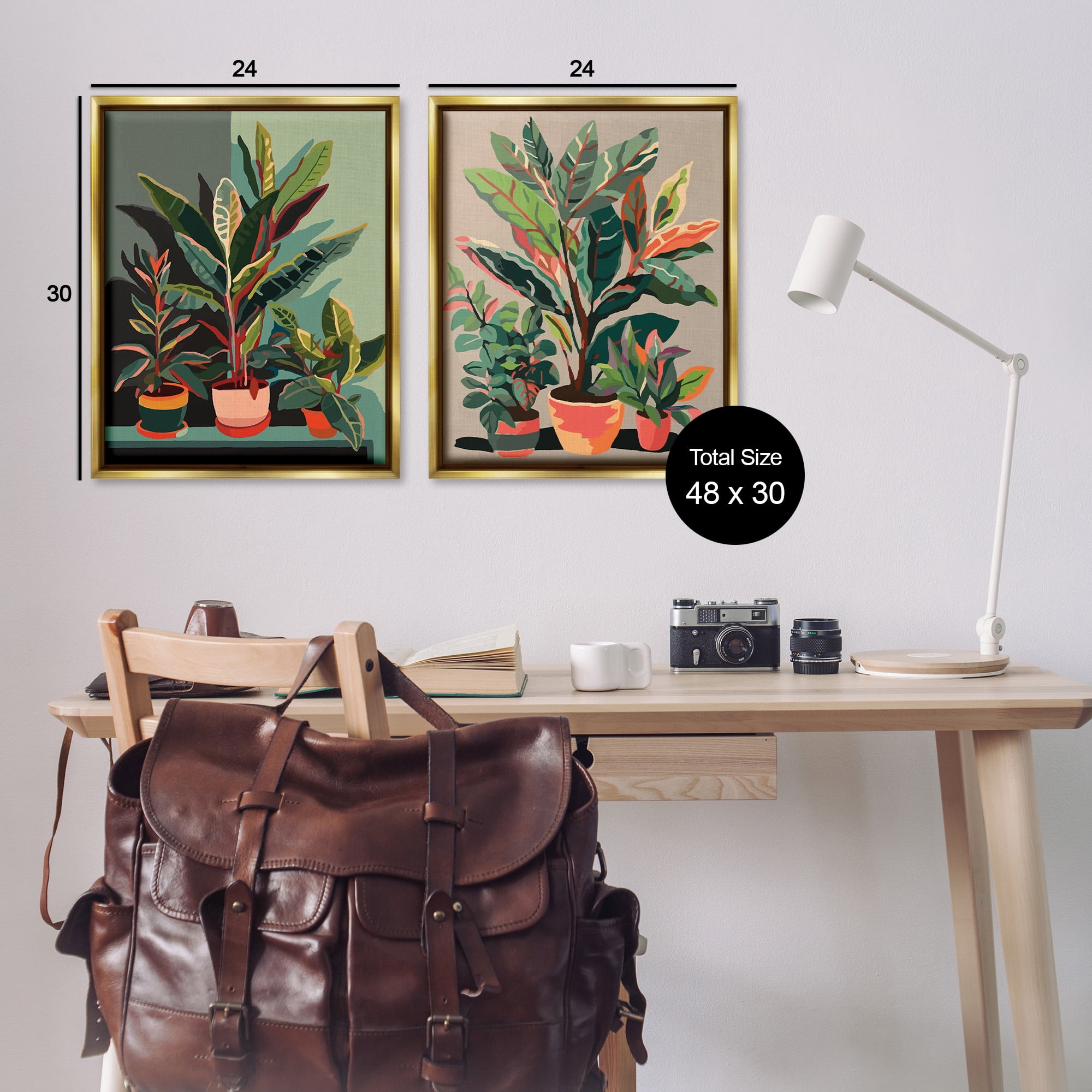 Stupell Industries Various House Plants Botanical & Floral Painting Gold Floater Framed Canvas Art Print Wall Art, 25 x 31, Set of 2