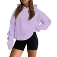 thumbnail image 2 of Trendy Loose Plain Hooded Sweatshirt Women Oversized Fleece Solid Tone Long Sleeve Drop Shoulder Pullover Fall Winter Streetwear Tops, 2 of 8