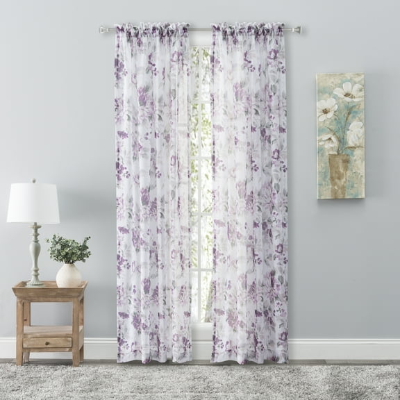 Ricardo Whimsical Semi-Sheer Floral Rod Pocket Curtain Panel