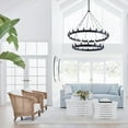 thumbnail image 5 of Aiwen 2 Tiers Oversize Wagon Wheel Chandelier Matte Black Metal Frame Industrial Rustic Decorative Ceiling Light, 5 of 8