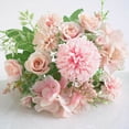 thumbnail image 3 of Decoración floral para el hogar ramo de flores rosas artificiales boda tela de seda nupcial ramo de flores falsas, rosa claro 3 Piezas Yuarrent HA6621-02B*3, 3 of 5