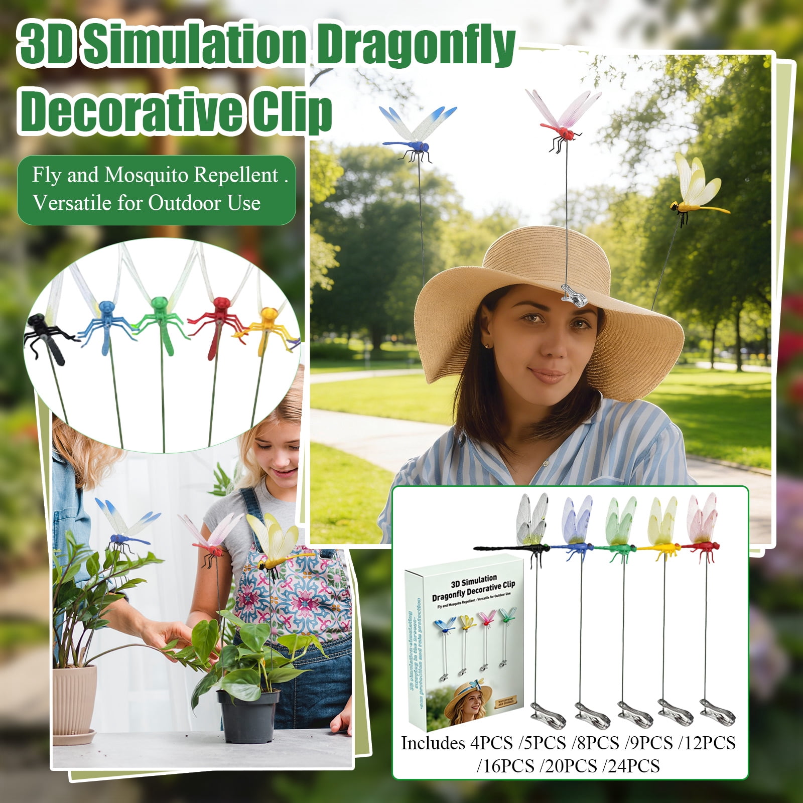 DragonFly Clips for Bugs Repellent, 3D Fake Dragonfly Clips to Keep Bugs Away, Clip on Dragonfly for Bugs, Waterproof Dragon Fly Clip Outdoor Hanging Ornament & Garden Decor