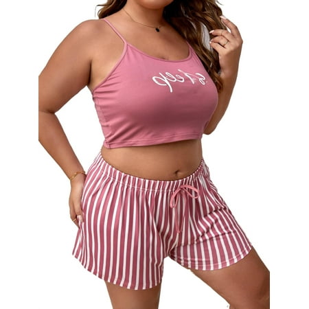 

Striped Cami Short Sets Sleeveless Dusty Pink Plus Pajama Sets (Women s)
