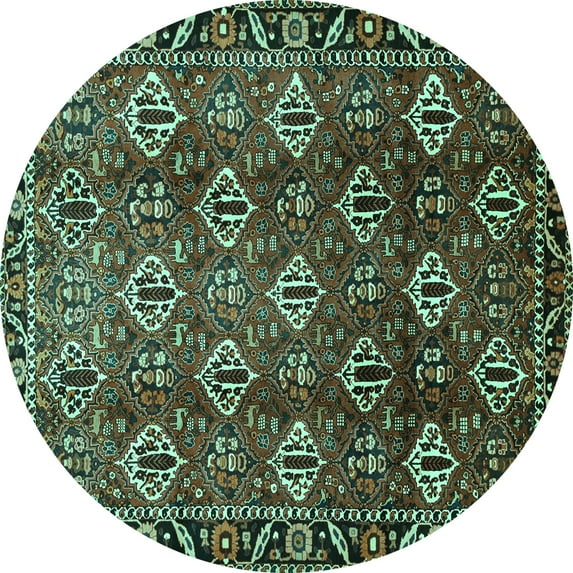 Ahgly Company Machine Washable Indoor Round Persian Turquoise Blue Traditional Area Rugs, 7' Round