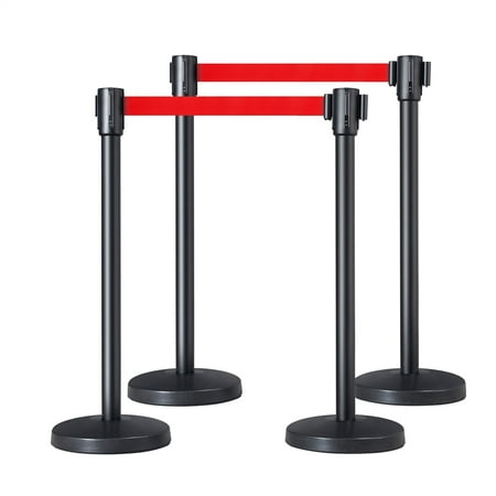 Alden Design Retractable Belt Stanchion Set Crowd Control Barriers Nylon Rope Safety Stanchion for Outdoor Indoor,Set of 4
