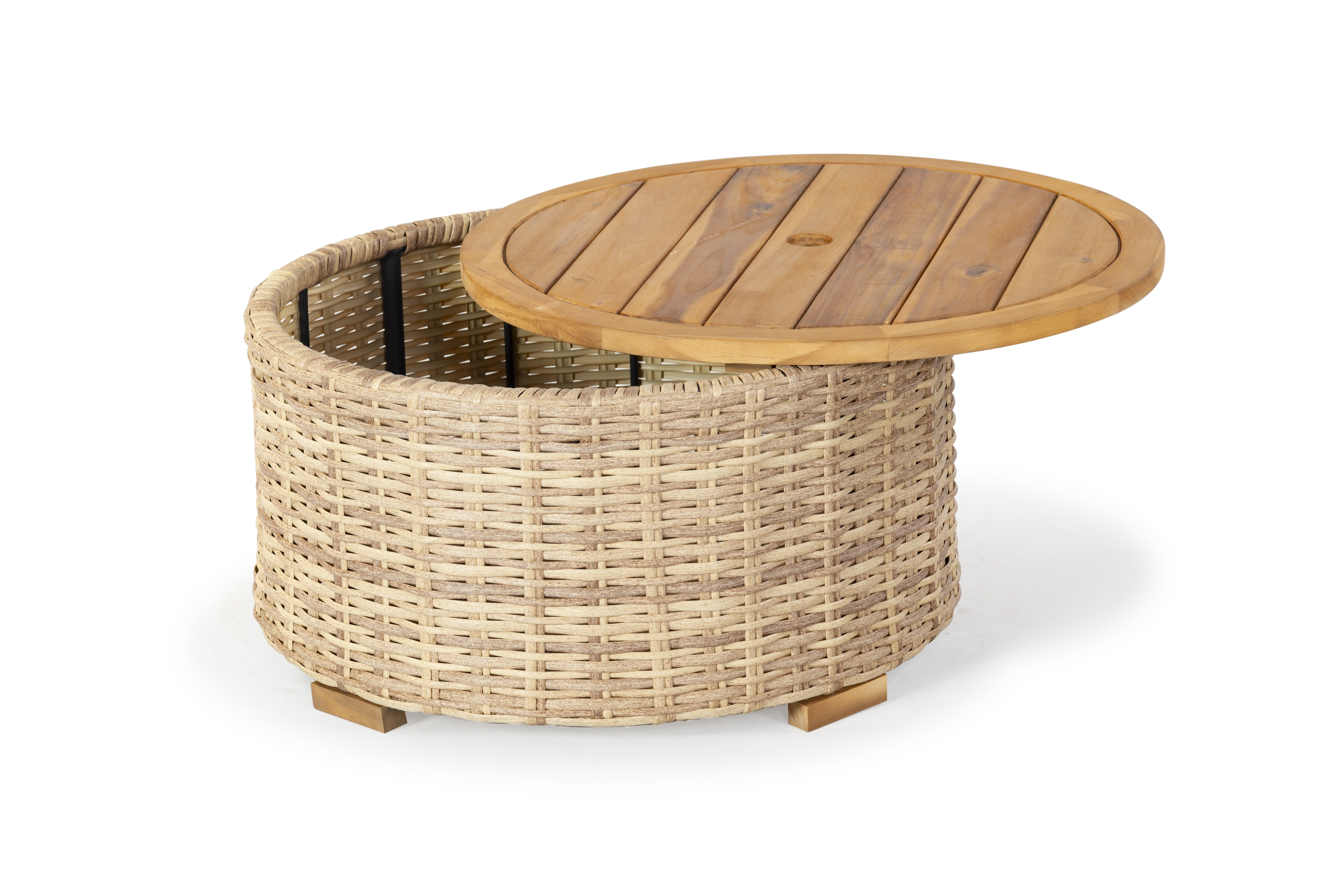 SAFAVIEH Couture Anguilla Outdoor Patio Round Wicker Coffee Table with Storage, Natural