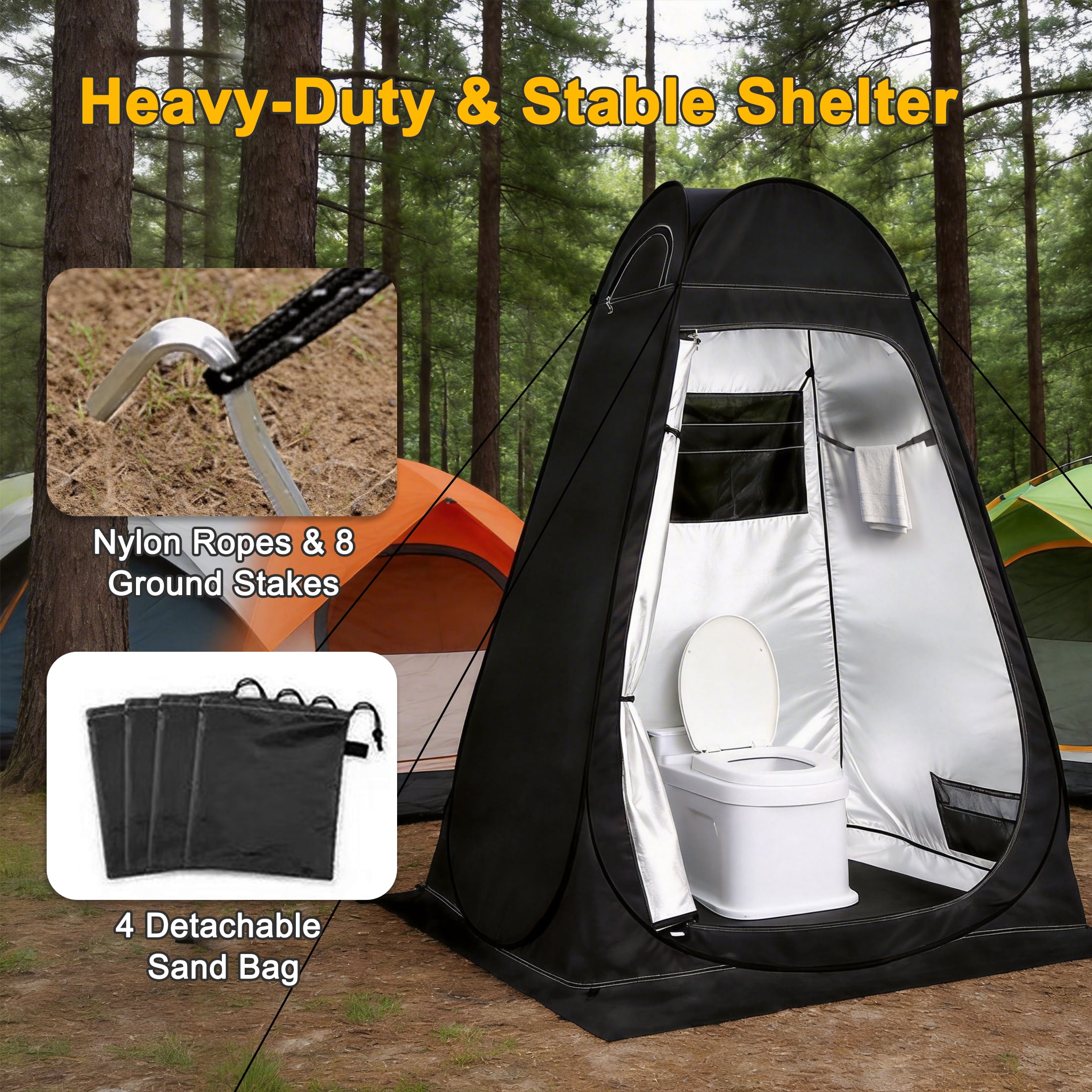 Camping Shower Tent, Outdoor Pop Up Changing Tent, Portable Bathroom Toilet Tent Privacy Tent with Portable Bag for Camping, Beach, Hiking, Travelling