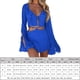 thumbnail image 2 of Falda Top de malla para mujer Falda ajustada Escote en V profundo Ropa de fiesta de manga larga transparente Ygjytge Azul S para Mujer, 2 of 6