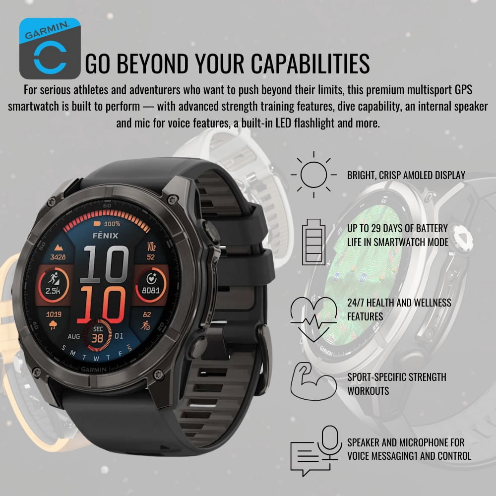 Garmin Fenix 8 AMOLED Sapphire 47mm GPS Smartwatch (Black and Pebble Gray) Bundle with Waterproof Hard Case and Charger Stand (3 Items)