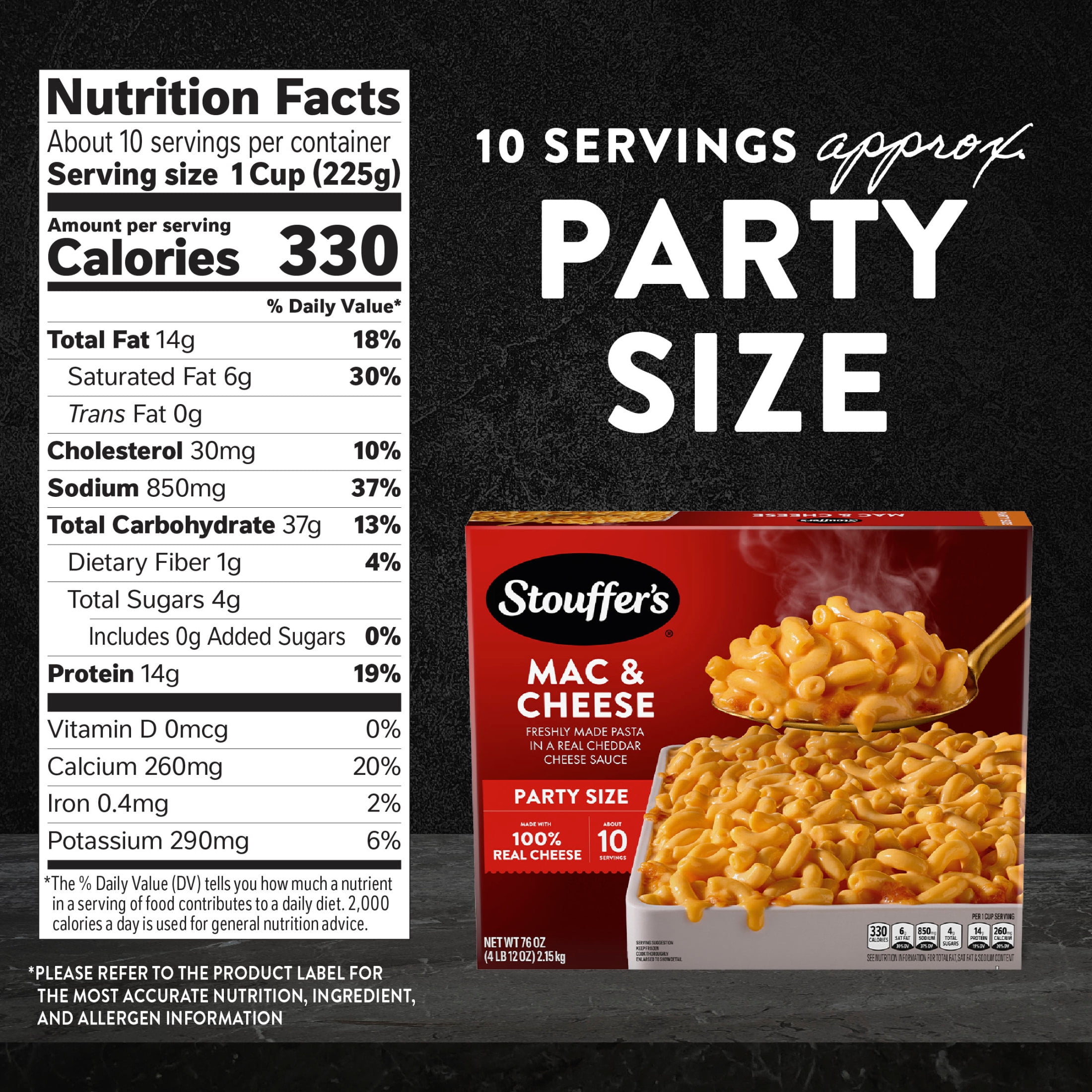 Stouffer's Macaroni & Cheese, Party Size, Frozen Mac and Cheese Meal, 76 oz (Frozen)