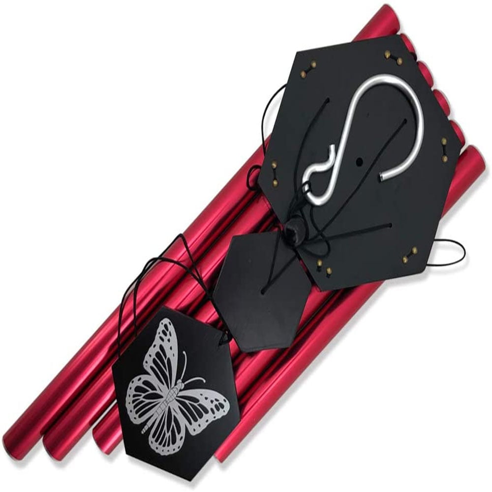 FONMY 33" Butterfly Memorial Wind Chimes with Red Aluminum Tubes and Bamboo Top