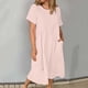 thumbnail image 4 of Vestido de lino de color liso a la moda para mujer, vestido de verano de manga corta de gran tamaño hasta la rodilla, vestido informal para fiesta en la playa, vestido de verano, 4 of 5