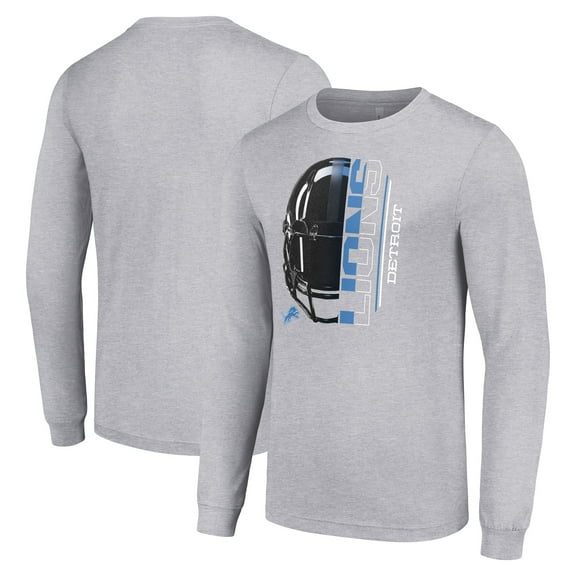 Men's Starter Heather Gray Detroit Lions Half Helmet Logo Long Sleeve Heathered T-Shirt