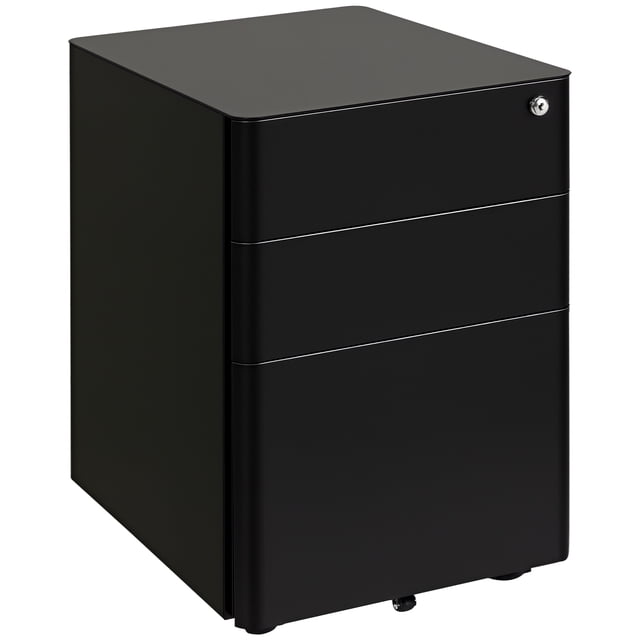 Vinsetto 3-Drawer Cabinet w/Wheels, Office Storage Drawer Chest Lockable