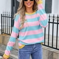 thumbnail image 2 of DondPO Womens Tops Women's 2024 Fall Winter Long Sleeve Knit Sweater Crew Neck Striped Loose Oversized Warm Soft Pullover Tops Casual Blouse Top Sweatshirt for Women Pink S Clearance！, 2 of 7