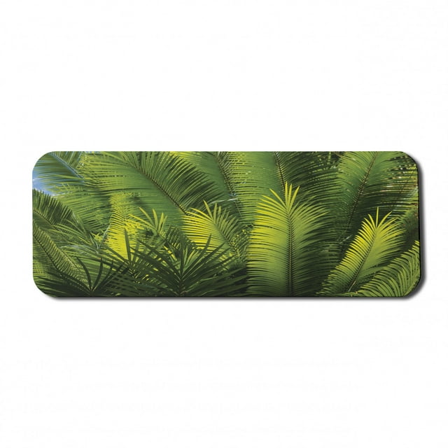 Palm Tree Computer Mouse Pad, Plam Tree Foliage Tropical Plants Leaves Forest Theme Exotic Natural Beauty Image, Rectangle Non-Slip Rubber Mousepad Large, 31" x 12" Gaming Size, Green, by Ambesonne