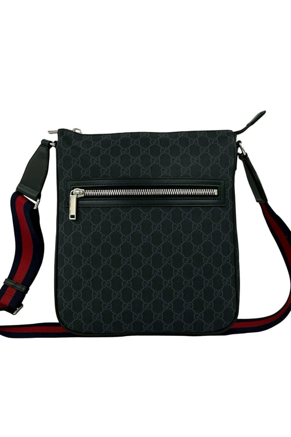 Pre-Owned GUCCI Sherry Line GG Supreme Logo Pattern Leather Shoulder Bag Tote Black Navy Red...
