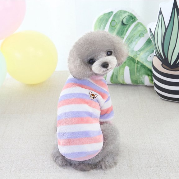 Yidarton Dog Clothes Rainbow Small Velvet Clothing Autumn And Winter Warm Dog Clothing Teddy Bomei Dog Pet Clothing pink
