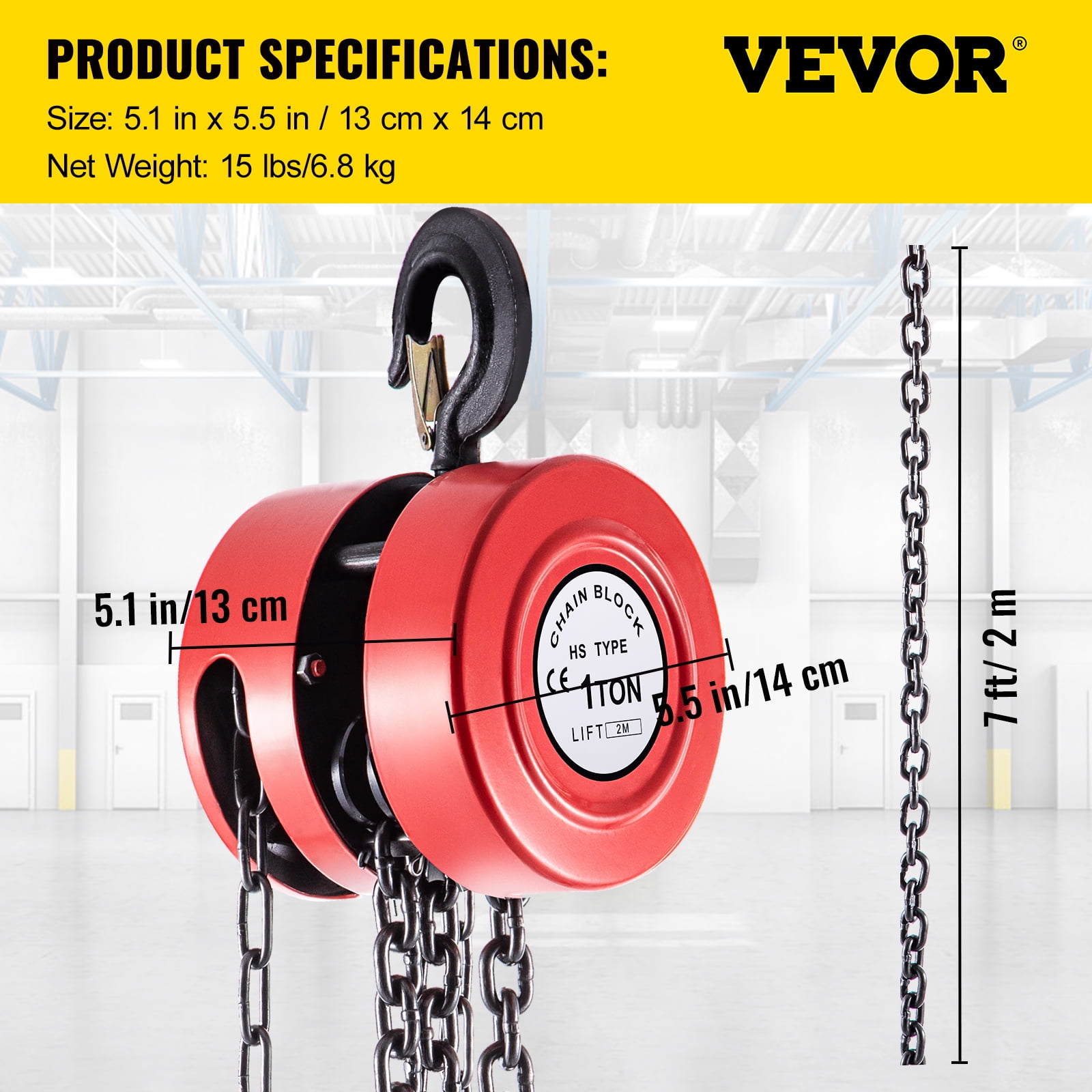 VEVOR Hand Chain Hoist, 1Ton/7ft Chain Block, Manual Hand Chain Block, Manual Hoist w/Industrial-Grade Steel Construction for Lifting Good in Transport & Workshop, Red