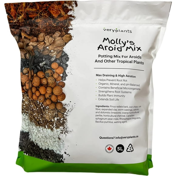 Molly's Aroid Mix - Premium Soilless Potting Mix for Tropical and Indoor Plants - A Chunky Soil Free Mix Including Pinus Radiata Bark, Coco Chips / Coir, Mycorrhizae, Horticultural Charcoal and More