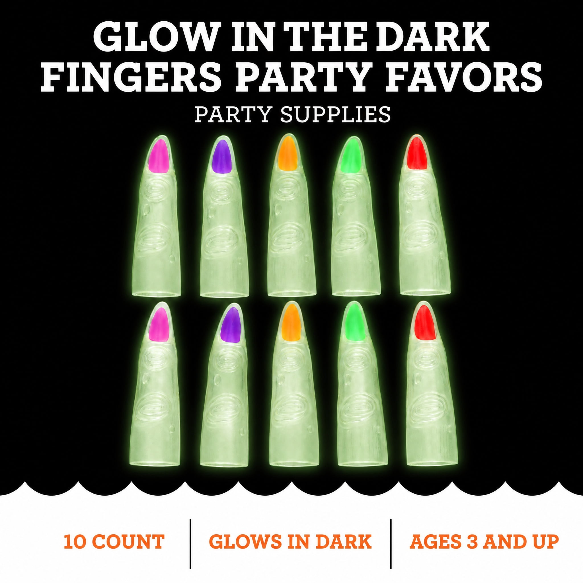 Glow-in-the-Dark Fingers Party Favors, Multicolor, 10 Count, Halloween by Way To Celebrate