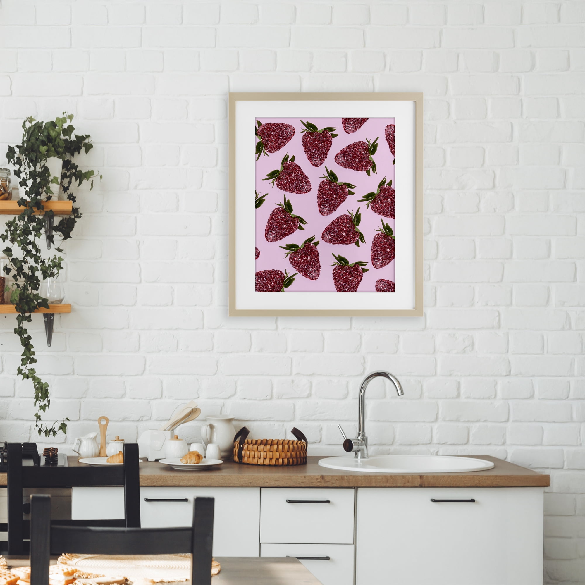 Stupell Industries Glimmer Strawberry Pattern Birch Framed Print Under Glass, design by LISH Creative