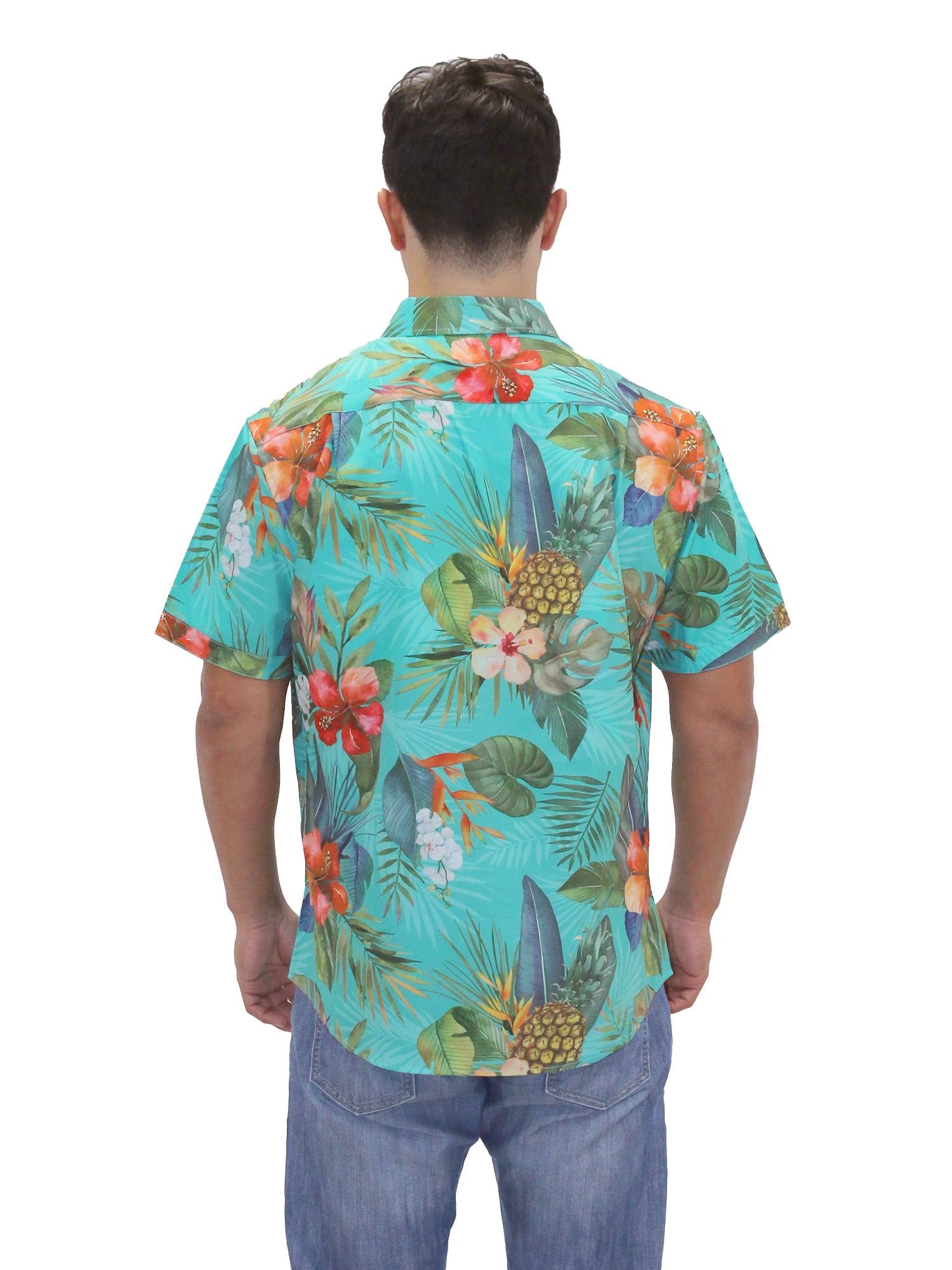 ALOHA SHIRT: HIBISCUS ACCENT-TEAL SMALL