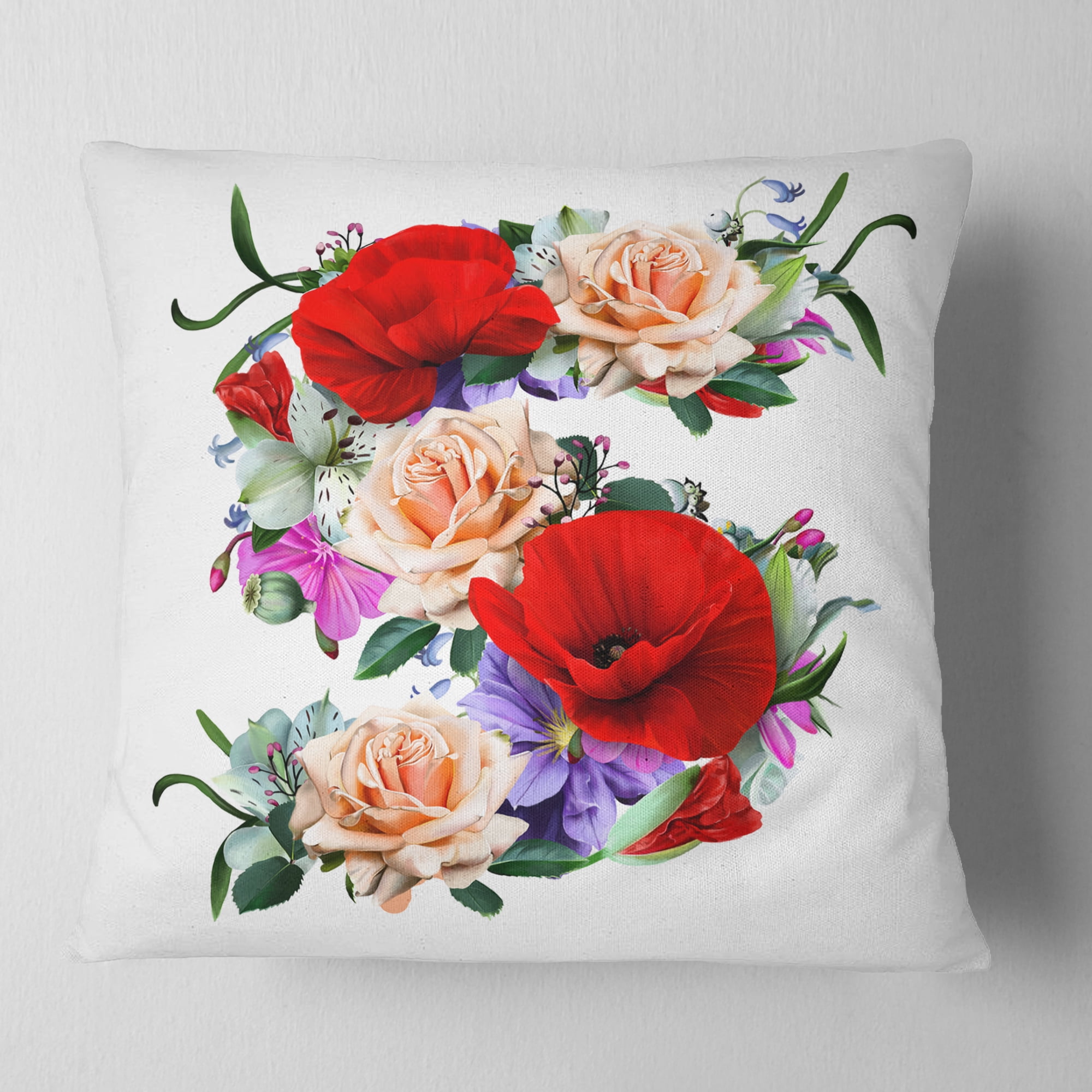 Designart Floral Figure with Variety of Flowers - Floral Throw Pillow - 16x16